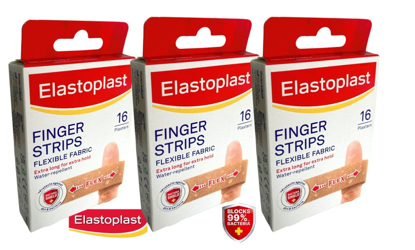 3 x Elastoplast Finger Strips Extra Flexible Fabric Plasters Water Resistant