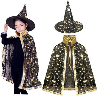 Witch Halloween Costume For Kids Wizard Cloak Cape With Hat Girl Boys Costume