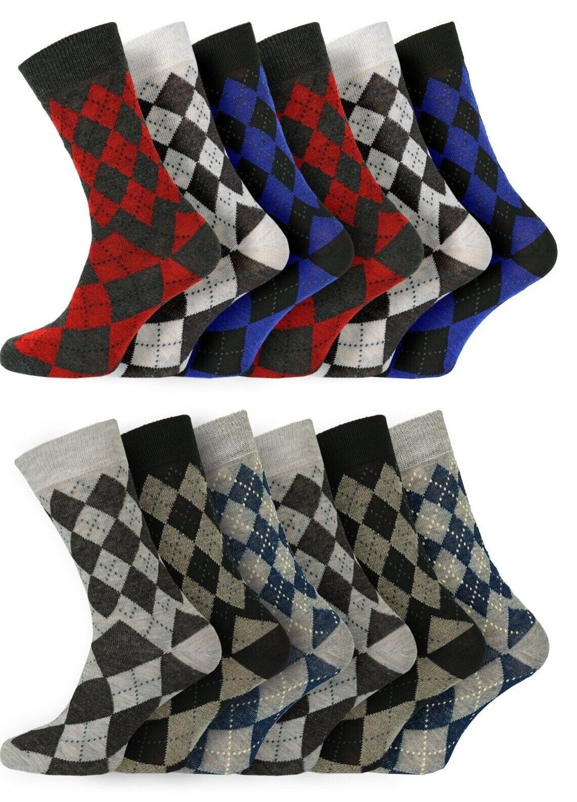 9 Pairs Mens Socks Argyle Wide Fit Diabetic Loose Cotton Rich Casual Work Wear