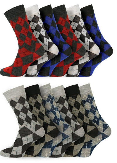 9 Pairs Mens Socks Argyle Wide Fit Diabetic Loose Cotton Rich Casual Work Wear