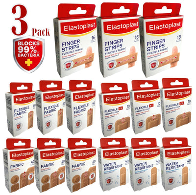 3 x Elastoplast Extra Flexible Fabric Breathable Plaster Strips Water Resistant