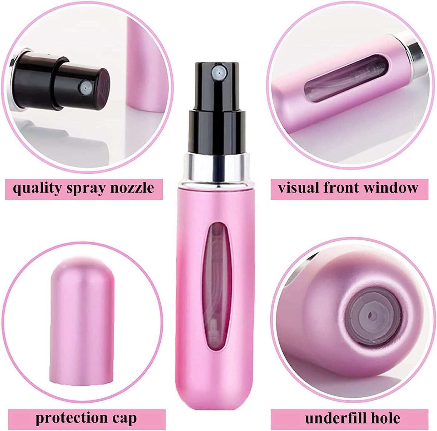 2Pcs Refillable Perfume Atomiser 5ml Spray Pump Portable Bottles for Travel/gym