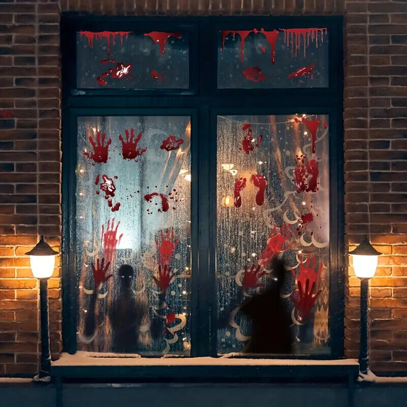 Halloween Party Window Stickers Decal Spooky Blood Scary Deco Hand Print A4 Size