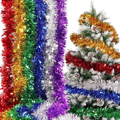 2M (6.5FT Tinsel Chunky Christmas Tree Decoration Home Xmas Garland 10 Colour UK