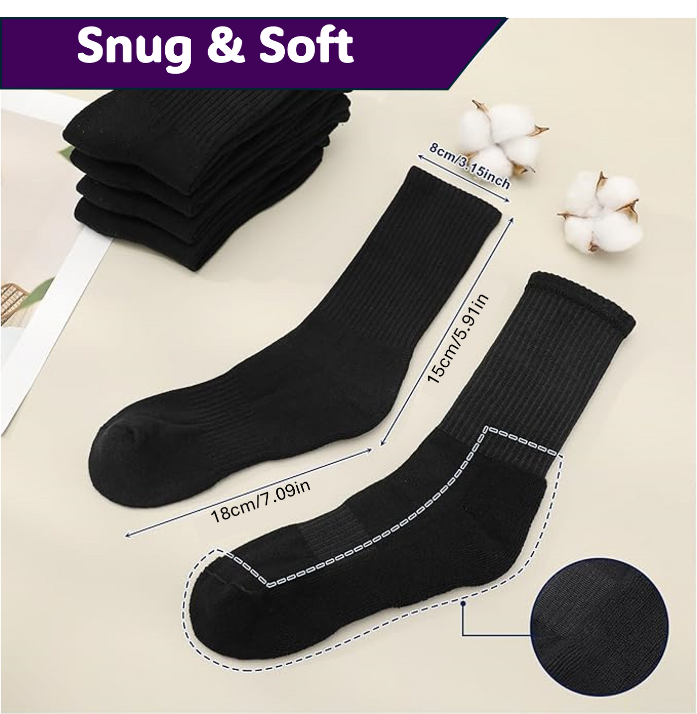 Mens Sports Socks 24 Pairs Cotton Rich Cushioned Everyday Crew Sock UK Size 6-11