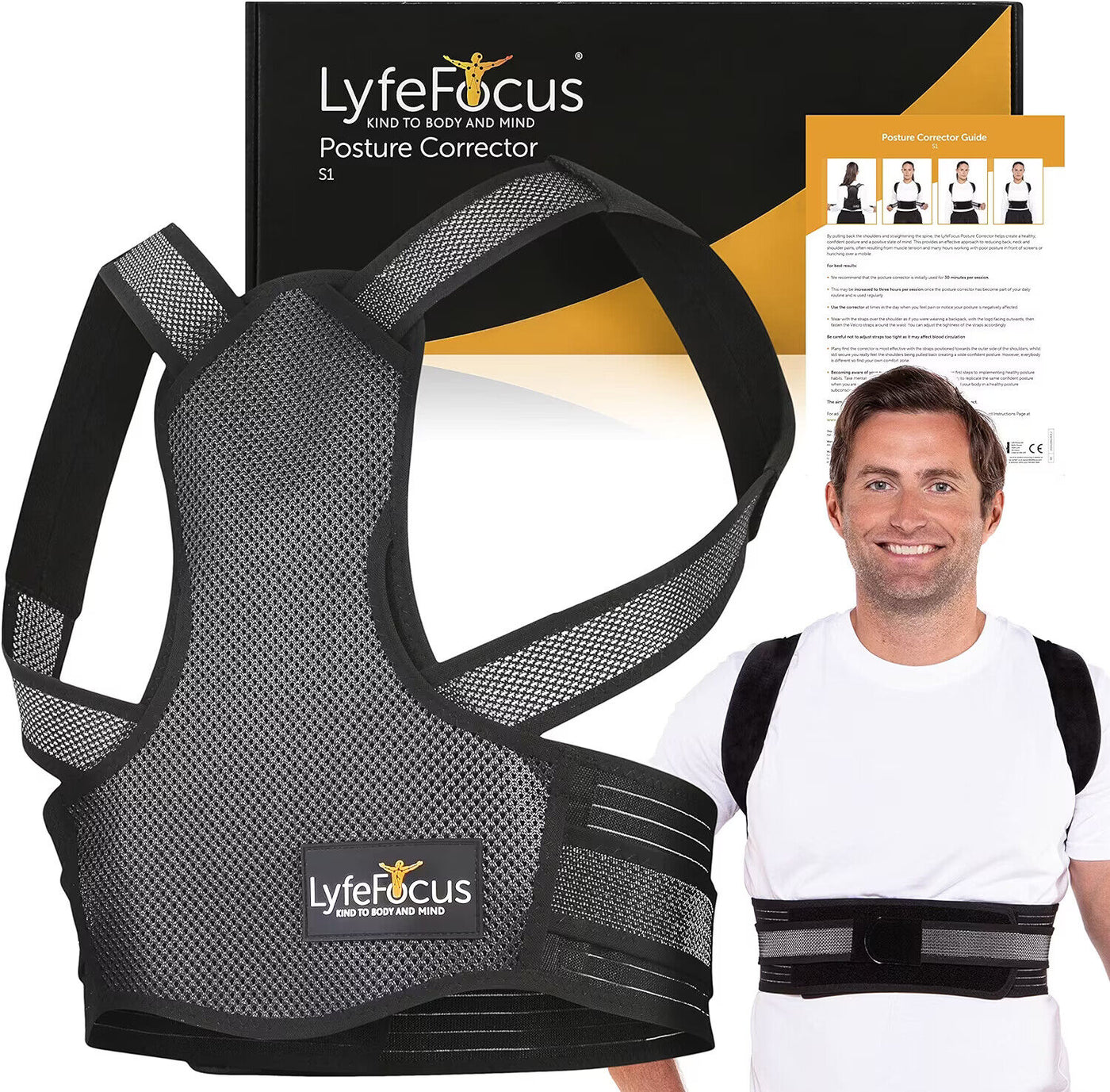 Posture Corrector Back Support Brace Strap Women Men Adjustable Shoulder Belt BK
