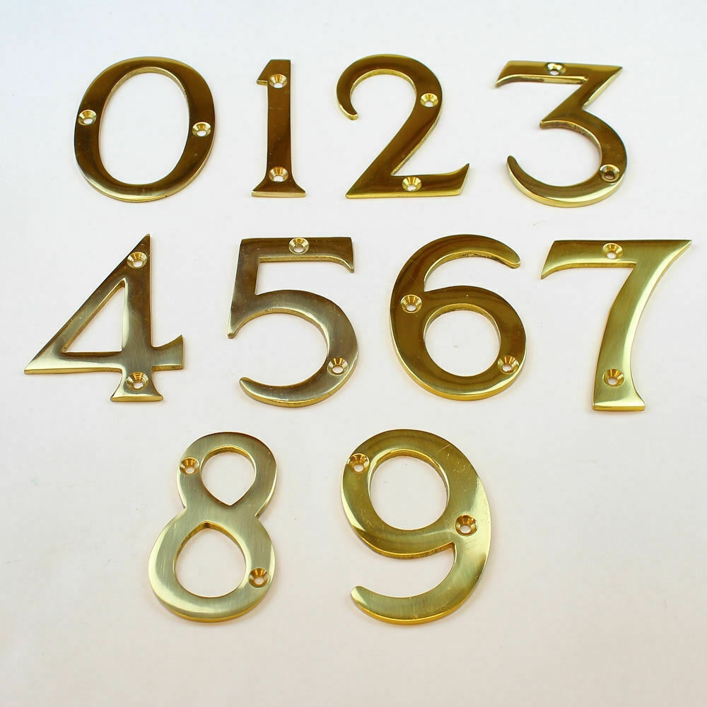 Polished Brass Chrome Door Numbers 3" ( 75 mm ) House Flat Apartment Shop Office