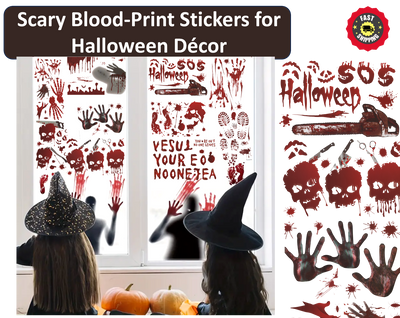 Halloween Party Window Stickers Decal Spooky Blood Scary Deco Hand Print A4 Size