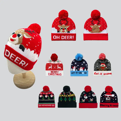 Xmas LED Beanie Hats Christmas Hat with Light Up Gift for Men Women Him Her Kids