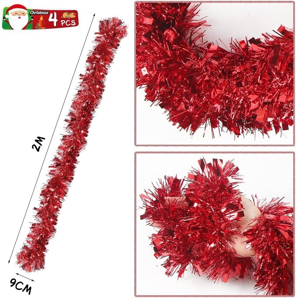 2M (6.5FT Tinsel Chunky Christmas Tree Decoration Home Xmas Garland 10 Colour UK
