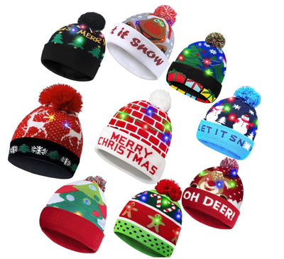 Xmas LED Beanie Hats Christmas Hat with Light Up Gift for Men Women Him Her Kids