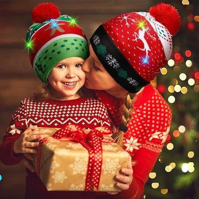 Xmas LED Beanie Hats Christmas Hat with Light Up Gift for Men Women Him Her Kids