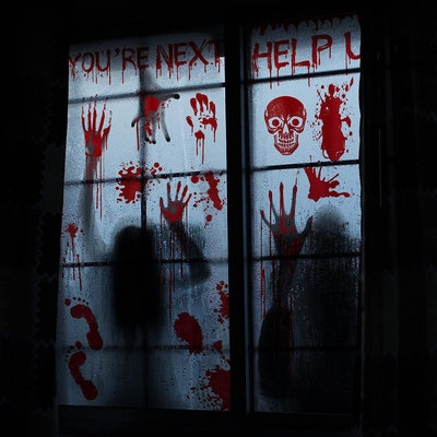 Halloween Party Window Stickers Decal Spooky Blood Scary Deco Hand Print A4 Size