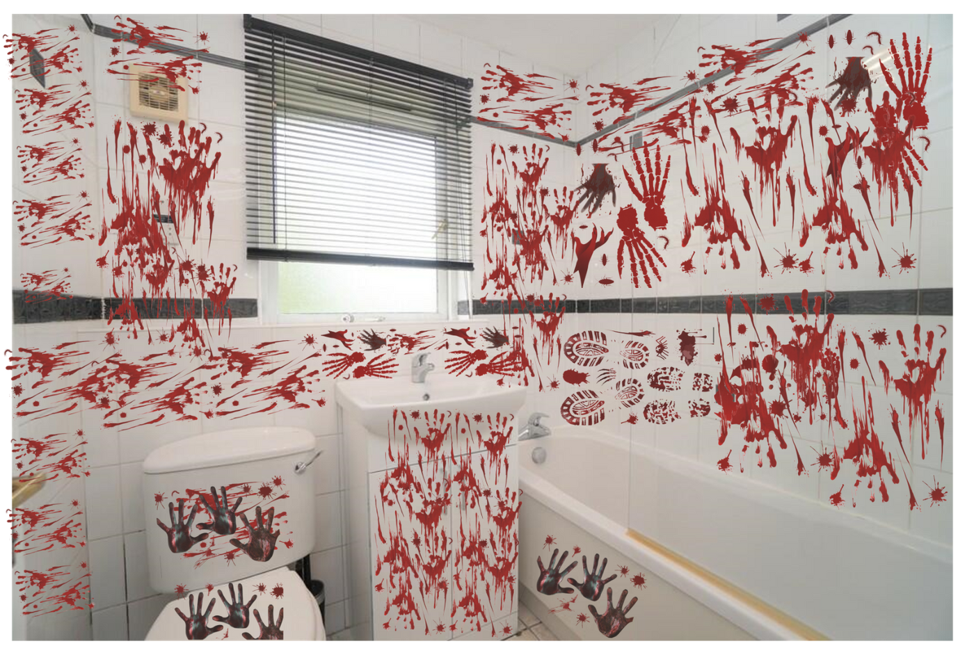 Halloween Party Window Stickers Decal Spooky Blood Scary Deco Hand Print A4 Size
