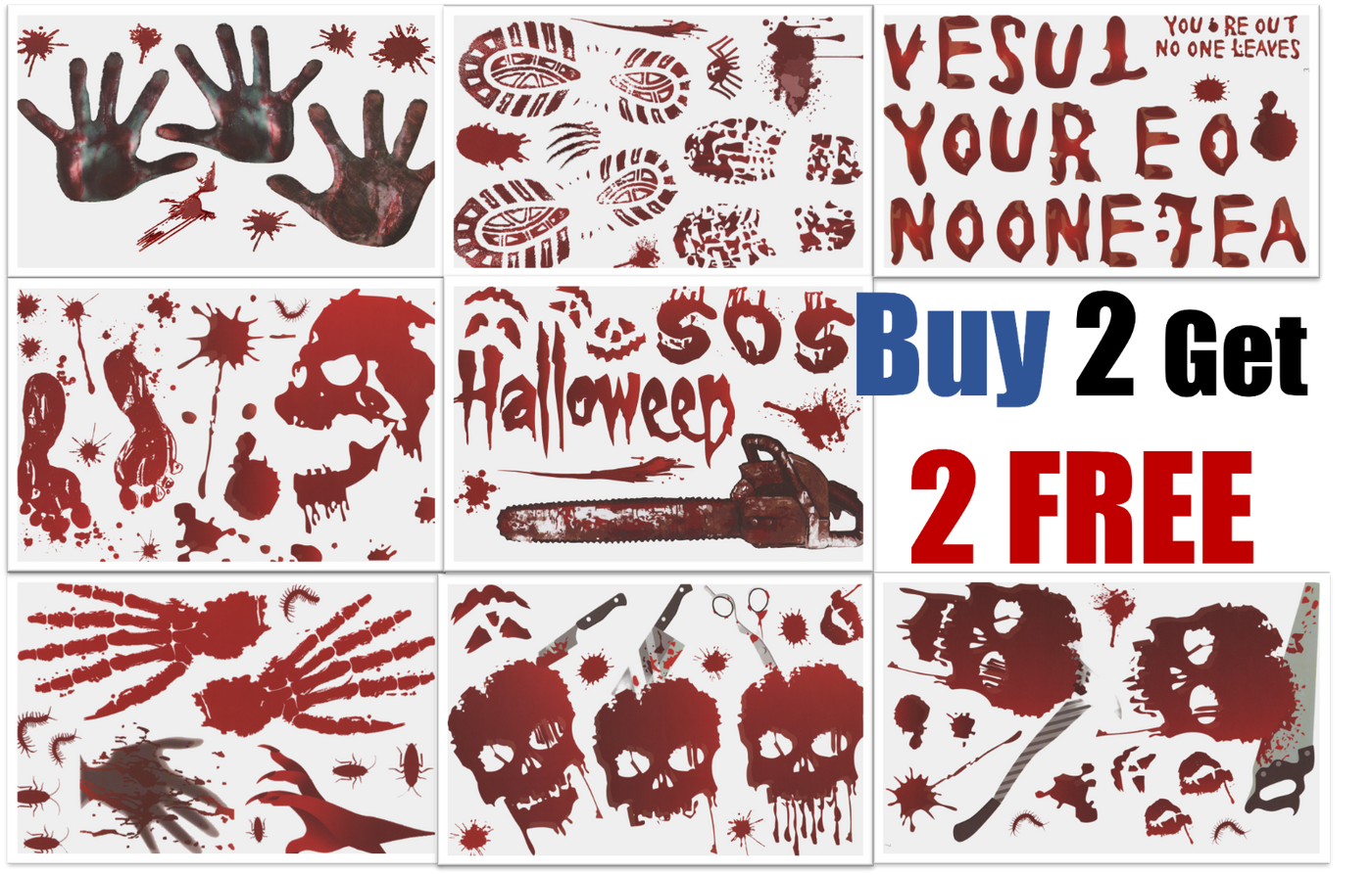 Halloween Party Window Stickers Decal Spooky Blood Scary Deco Hand Print A4 Size