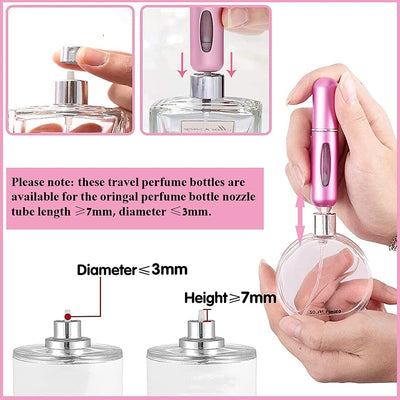 2Pcs Refillable Perfume Atomiser 5ml Spray Pump Portable Bottles for Travel/gym