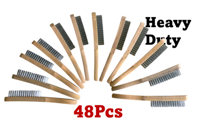 48 Wire Brush 4 Row Cleaning Wooden Handle Steel Heavy Duty Metal Rust Removal