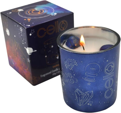 Cello Celestial Scented Candle with Lazurite Gemstones in Metallic Blue RRP £15