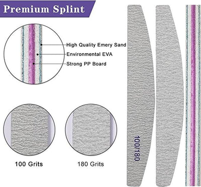 10 x Nail Files 100/180 Grit Half Moon Emery Board Buffer File Diamond Curve Set