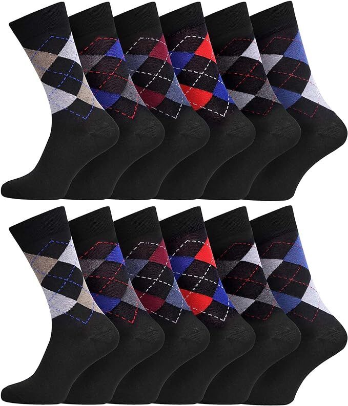 9 Pairs Mens Socks Argyle Wide Fit Diabetic Loose Cotton Rich Casual Work Wear