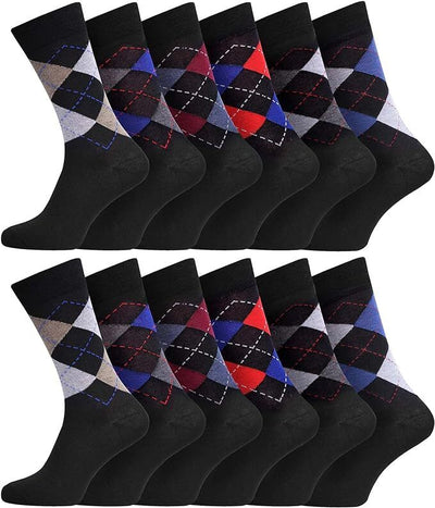 9 Pairs Mens Socks Argyle Wide Fit Diabetic Loose Cotton Rich Casual Work Wear