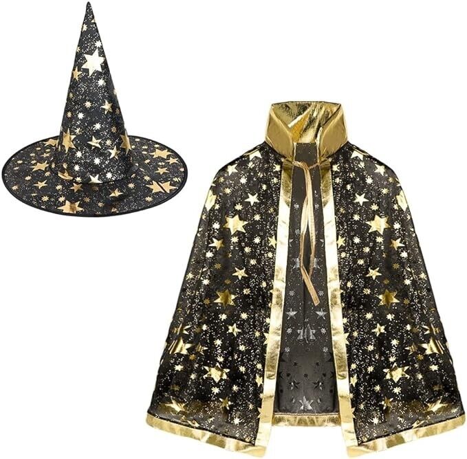 Witch Halloween Costume For Kids Wizard Cloak Cape With Hat Girl Boys Costume