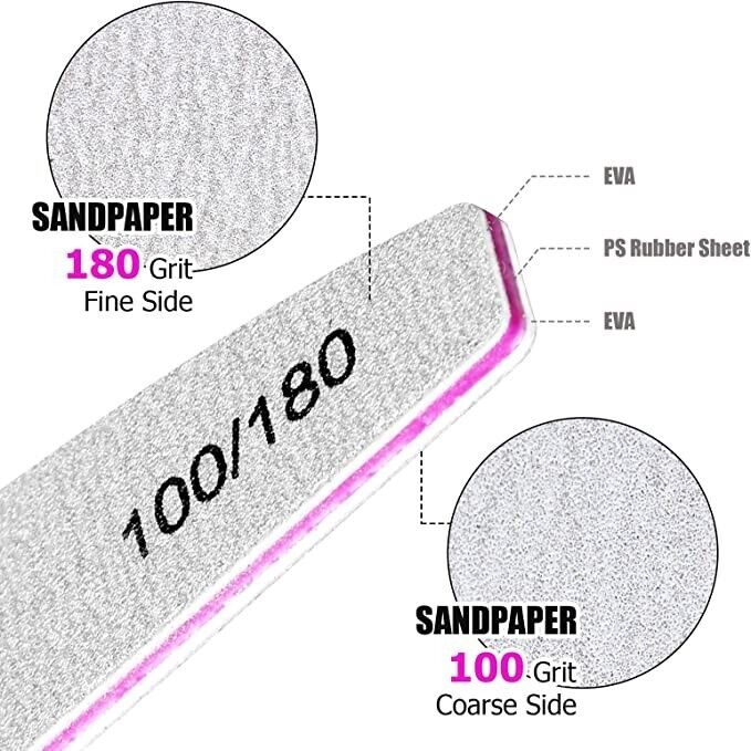 10 x Nail Files 100/180 Grit Half Moon Emery Board Buffer File Diamond Curve Set