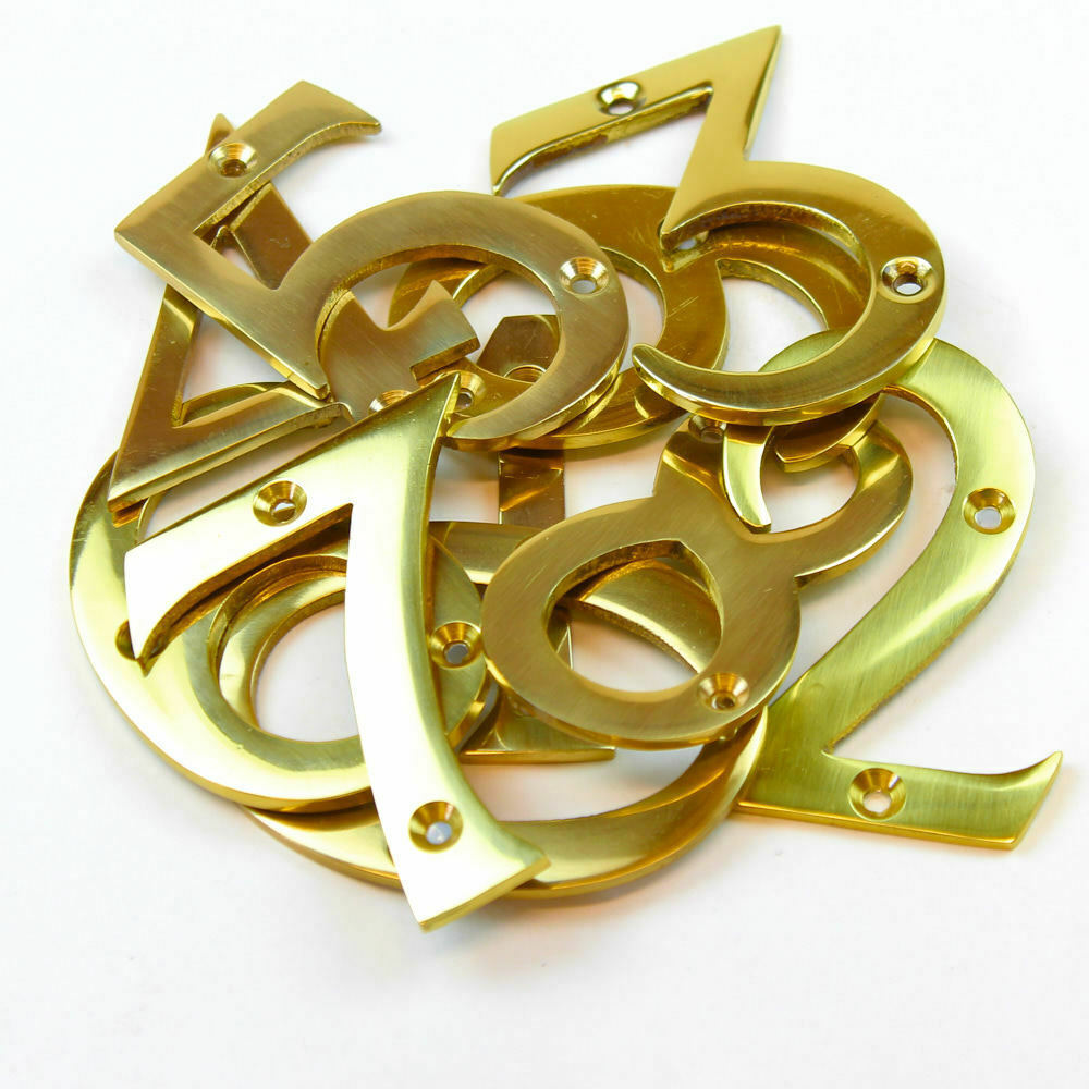 Polished Brass Chrome Door Numbers 3" ( 75 mm ) House Flat Apartment Shop Office