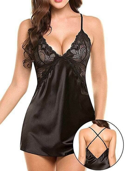 Women Sexy Satin Silk Nightdress Lace Lingerie Sleepwear Ladies Wrap Dress Rob E