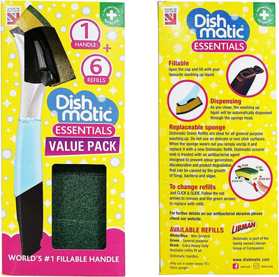 Dishmatic Washing Up Brush Sponge & Liquid Dispenser Dish Matic Refill Essential