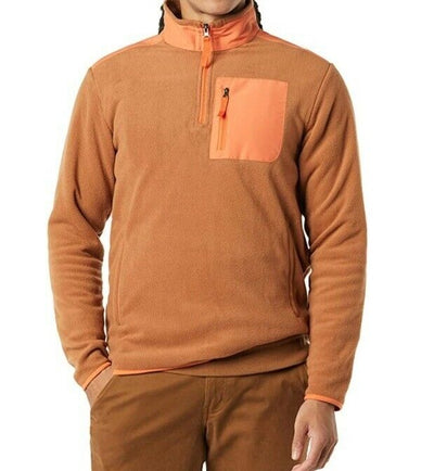 Mens Fleece Half Zip Lightweight layer Micro Fleece Pullover Jumper Brown Sz XL