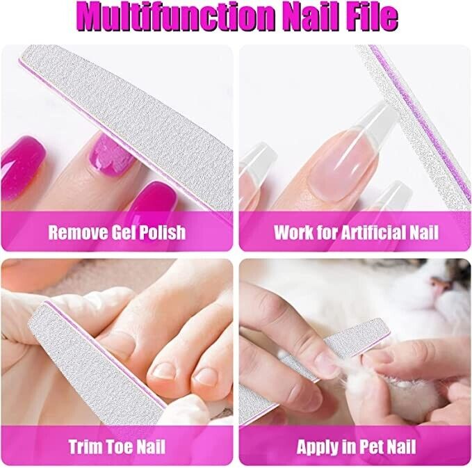 10 x Nail Files 100/180 Grit Half Moon Emery Board Buffer File Diamond Curve Set