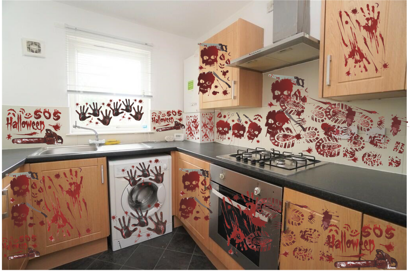 Halloween Party Window Stickers Decal Spooky Blood Scary Deco Hand Print A4 Size