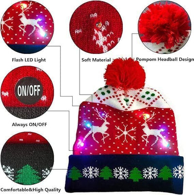 Xmas LED Beanie Hats Christmas Hat with Light Up Gift for Men Women Him Her Kids