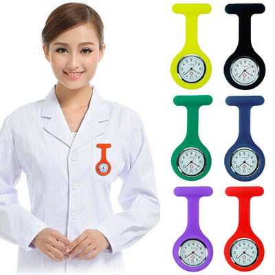 Analog Nurse Watch Tunic Quartz Silicone Fob Pocket Brooch Washable FREE BATTERY