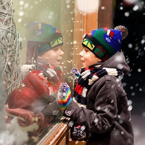 Xmas LED Beanie Hats Christmas Hat with Light Up Gift for Men Women Him Her Kids