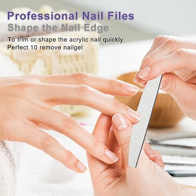 10 x Nail Files 100/180 Grit Half Moon Emery Board Buffer File Diamond Curve Set