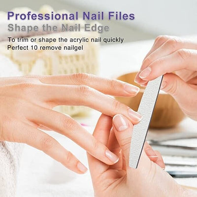 10 x Nail Files 100/180 Grit Half Moon Emery Board Buffer File Diamond Curve Set