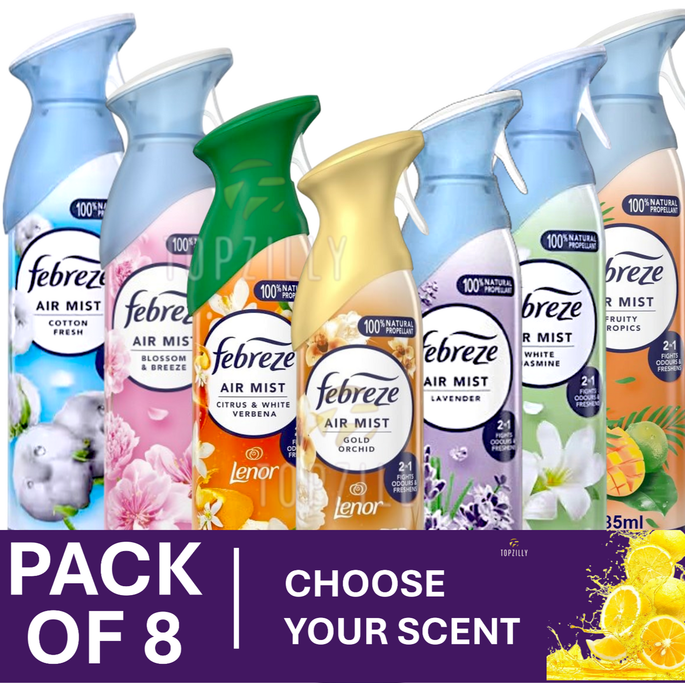 8 x Febreze Air Mist Air Freshener Eliminates Odours Spray 185ml Select Scents