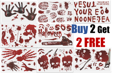 Halloween Party Window Stickers Decal Spooky Blood Scary Deco Hand Print A4 Size