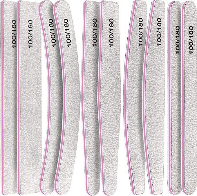 10 x Nail Files 100/180 Grit Half Moon Emery Board Buffer File Diamond Curve Set