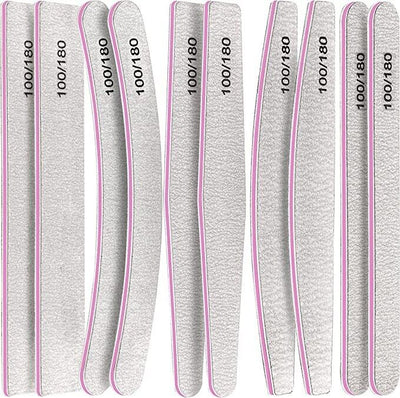 10 x Nail Files 100/180 Grit Half Moon Emery Board Buffer File Diamond Curve Set
