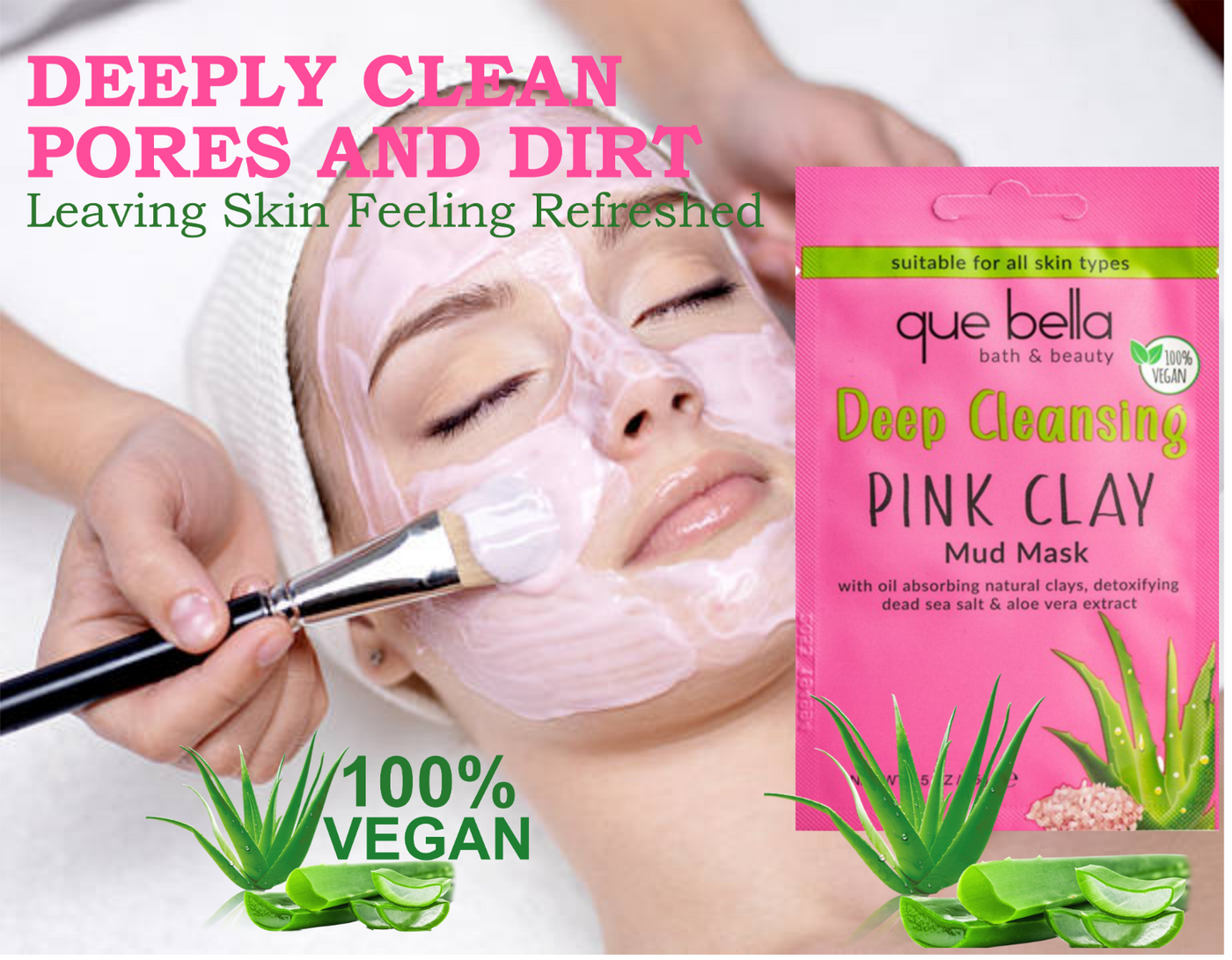 Deep Clean Pink Clay Mask Anti-Acne Mud Mask Detox Aloe Vera Cleanse Oil Control