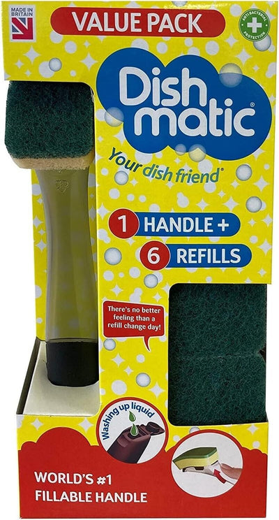 Dishmatic Washing Up Brush Sponge & Liquid Dispenser Dish Matic Refill Essential