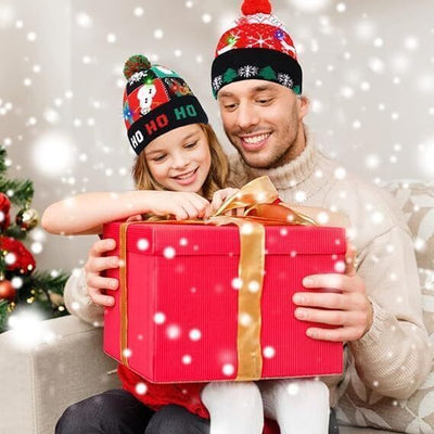 Xmas LED Beanie Hats Christmas Hat with Light Up Gift for Men Women Him Her Kids