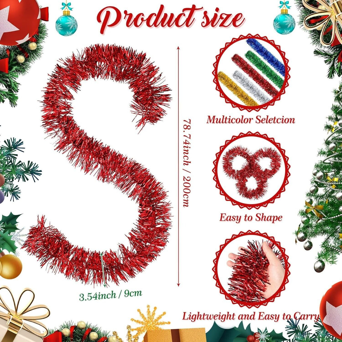 6 X 2M Chunky Tinsel Christmas Tree party Home Xmas Decor Thick Garland 12 Metre