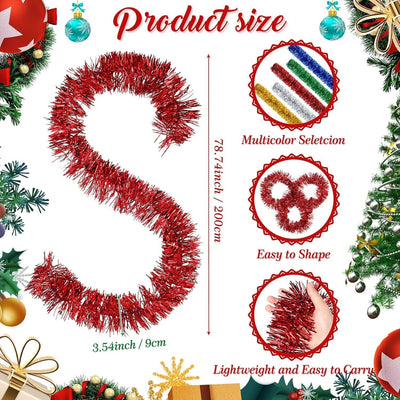 6 X 2M Chunky Tinsel Christmas Tree party Home Xmas Decor Thick Garland 12 Metre