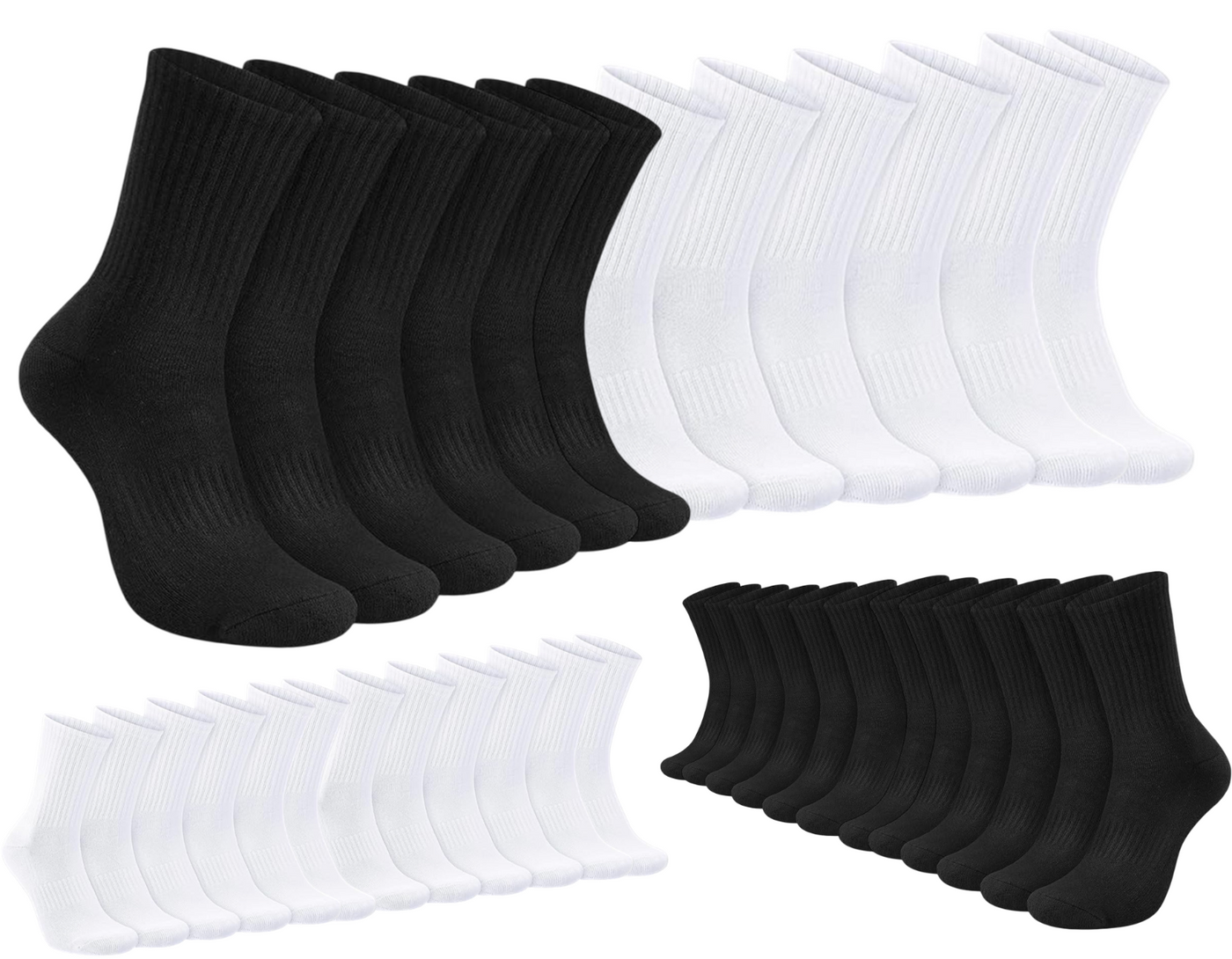 Mens Sports Socks 24 Pairs Cotton Rich Cushioned Everyday Crew Sock UK Size 6-11