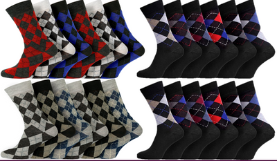 9 Pairs Mens Socks Argyle Wide Fit Diabetic Loose Cotton Rich Casual Work Wear