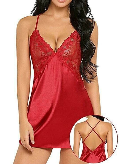 Women Sexy Satin Silk Nightdress Lace Lingerie Sleepwear Ladies Wrap Dress Rob E